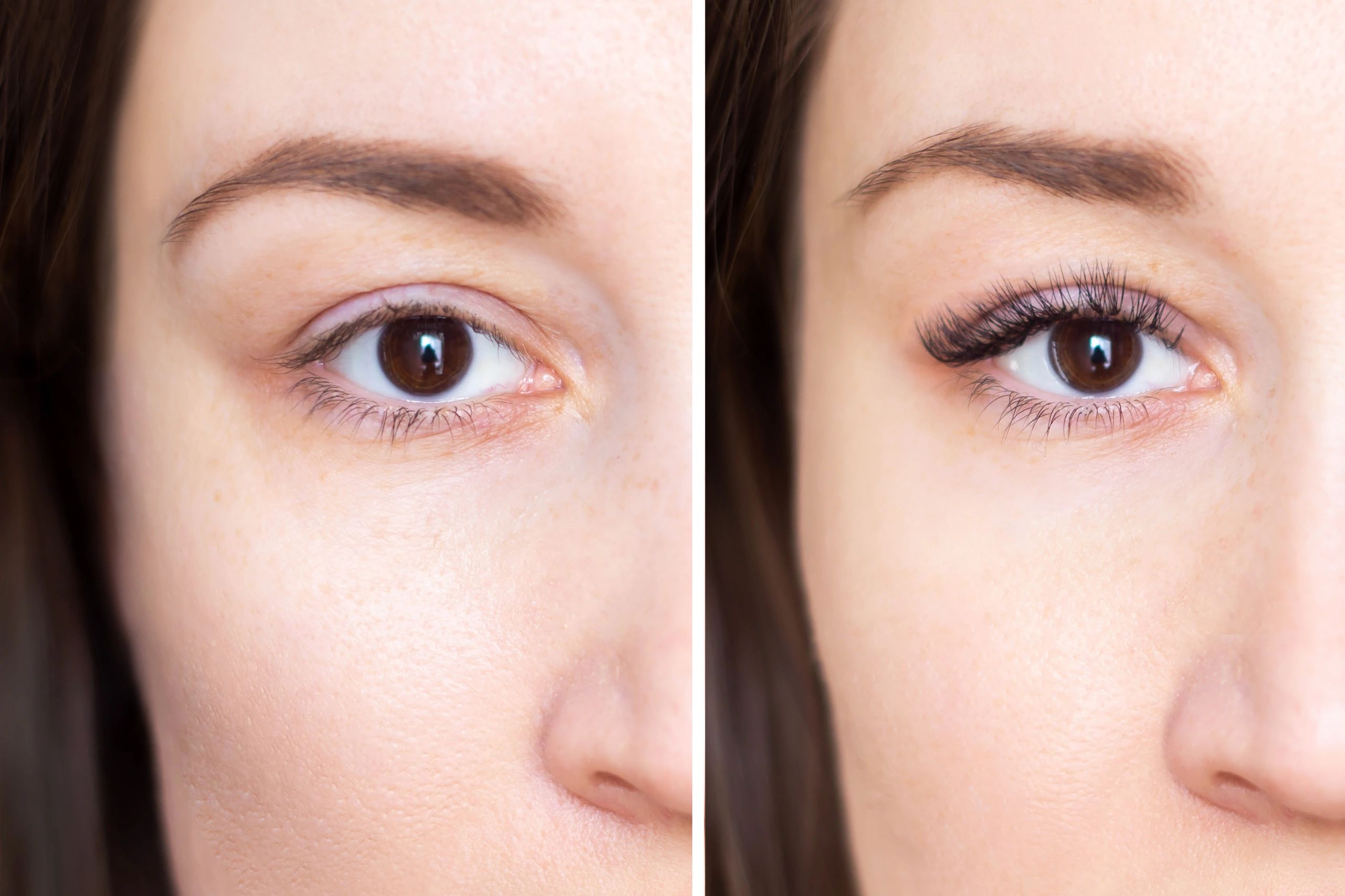 Before and after eyelash extensions close-up