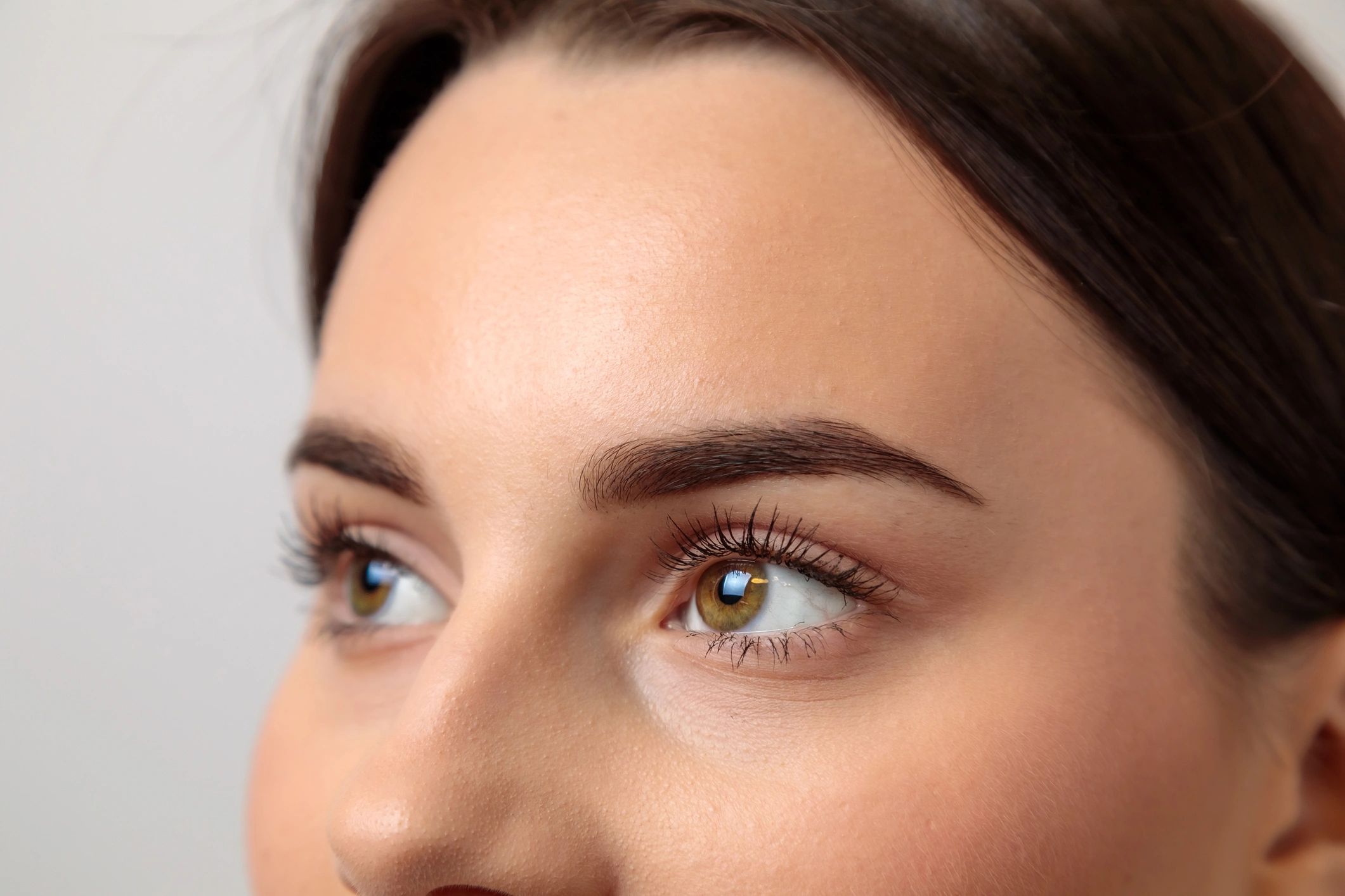Close-up of brows after shaping and tint